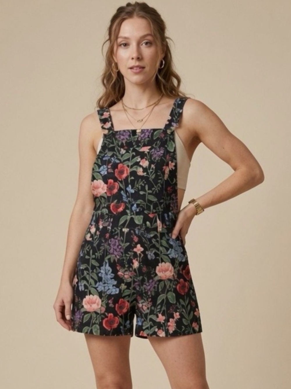 Cider Lightweight Corduroy Floral Button Romper Cottagecore Fairycore size M